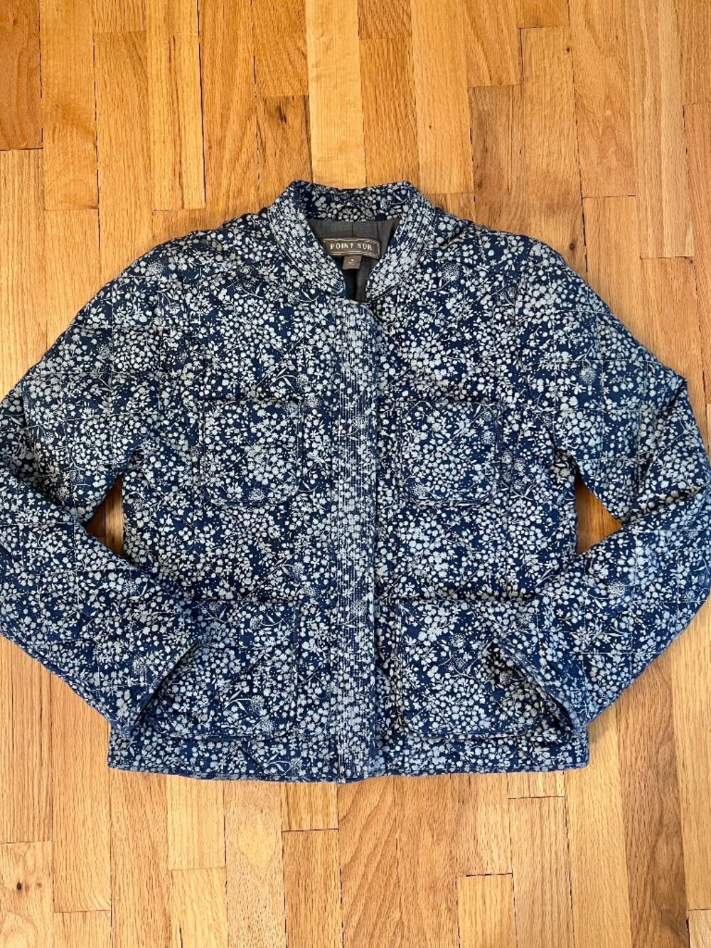 J.Crew Big Sur Womens Blue + Light Blue Floral Quilted Jacket Coat Size Small